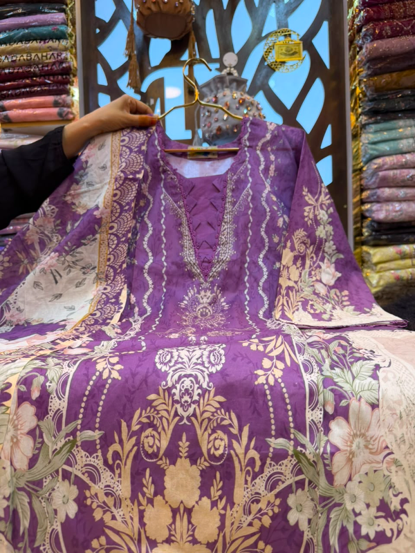 Lavender Purple Swiss Lawn Printed Stitched Three-Piece Suit