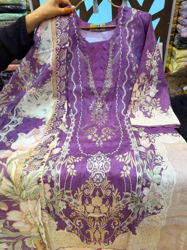 Lavender Purple Swiss Lawn Printed Stitched Three-Piece Suit