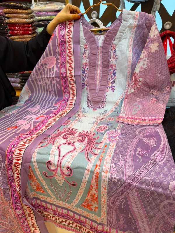 Lilac & Soft Pastel Swiss Lawn Printed Stitched Three-Piece Suit