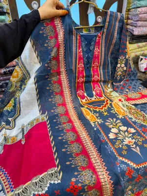 Deep Teal & Hot Pink Swiss Lawn Printed Stitched Three-Piece Suit
