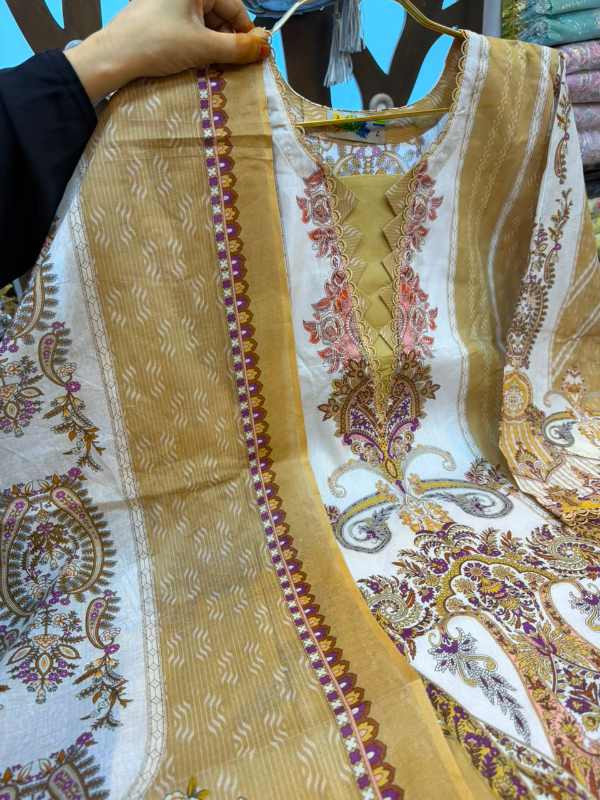 Mustard & Beige Floral Swiss Lawn Printed Stitched Three-Piece Suit