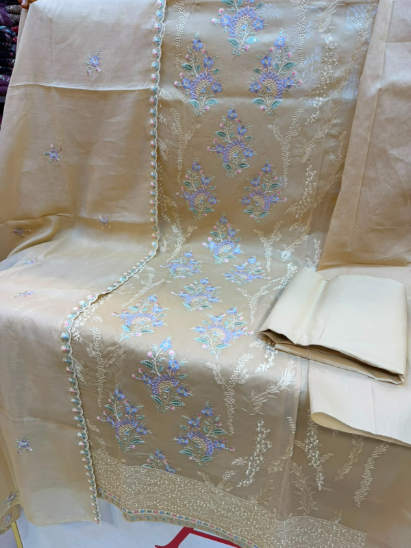 Pakistani-Inspired Embroidered Swiss Cotton Three-Piece Suit Collection