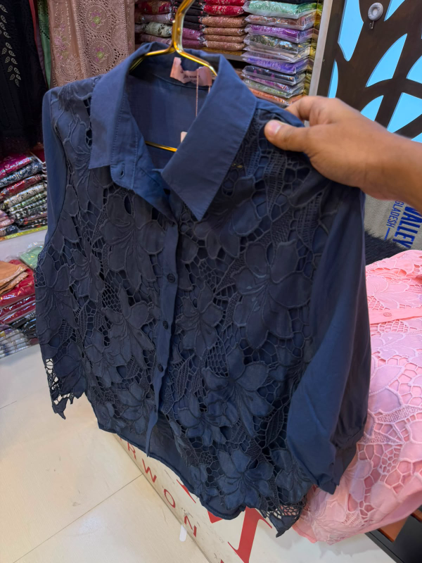 Premium Imported Floral Cutwork Lace Cotton Shirt