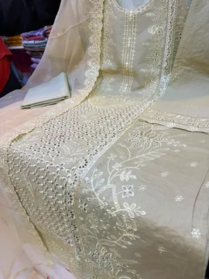 Pakistani-Inspired Laser-Cut Boring Embroidered Swiss Lawn Three-Piece Suit