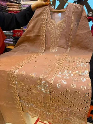 Pakistani-Inspired Embroidered Swiss Cotton Three-Piece Collection