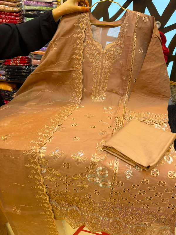 Pakistani-Inspired Embroidered Swiss Cotton Three-Piece Collection