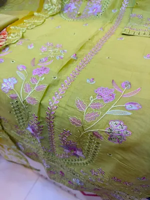 Pakistani-Inspired Floral Embroidered Swiss Cotton Three-Piece Collection