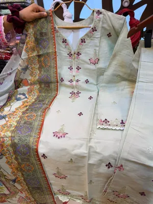 Pakistani-Inspired Embroidered Swiss Cotton Three-Piece Collection - Mint Green