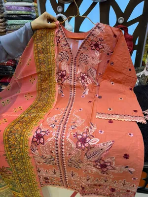Pakistani-Inspired Embroidered Swiss Lawn Three-Piece Suit Collection - Peach/Terracotta & Off-White/Cream