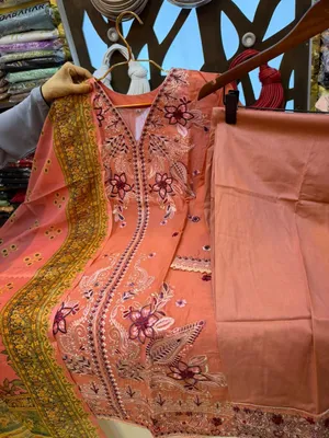 Pakistani-Inspired Embroidered Swiss Lawn Three-Piece Suit Collection - Peach/Terracotta & Off-White/Cream