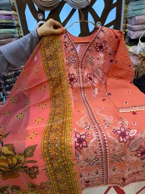Pakistani-Inspired Embroidered Swiss Lawn Three-Piece Suit Collection - Peach/Terracotta & Off-White/Cream