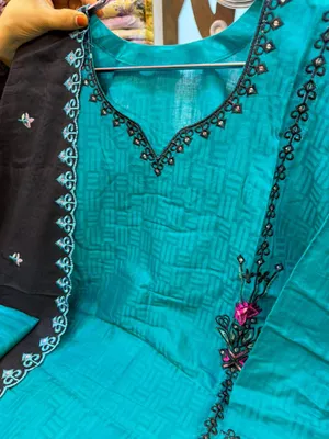 Pakistani-Inspired Self Jacquard Cotton Three-Piece Suit