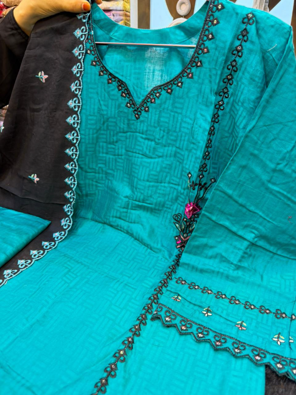 Pakistani-Inspired Self Jacquard Cotton Three-Piece Suit