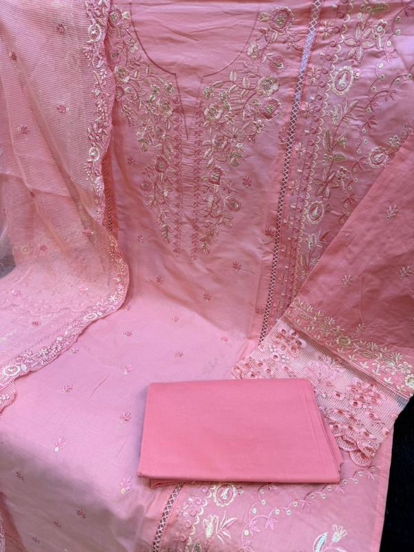 Pakistani Inspired Swiss Lawn Floral Embroidered 3-Piece Suite - Light Pink, Sky Blue & Dusty Purple