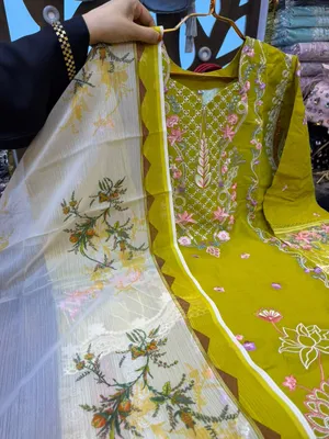 Pakistani Inspired Swiss Lawn Floral Embroidered 3-Piece Suit
