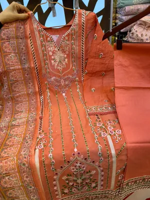 Pakistani Inspired Swiss Lawn Floral Embroidered 3-Piece Suit - Terracotta