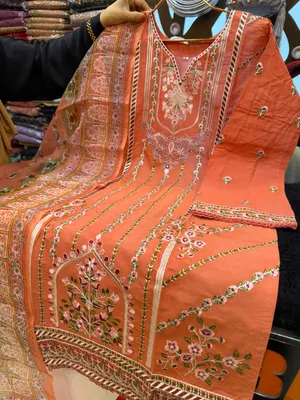 Pakistani Inspired Swiss Lawn Floral Embroidered 3-Piece Suit - Terracotta