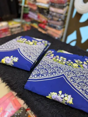 Pakistani Inspired Swiss Lawn Floral Embroidered 3-Piece Suit - Navy Blue