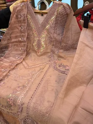 Pakistani Inspired Swiss Lawn Embroidered 3-Piece Suit - Warm Beige