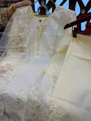 Pakistani Inspired Swiss Lawn Embroidered 3-Piece Suit - Light Off-White