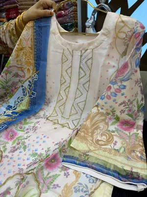 Organza Printed 3-Piece Suit with Karcupi & Zardosi Handwork