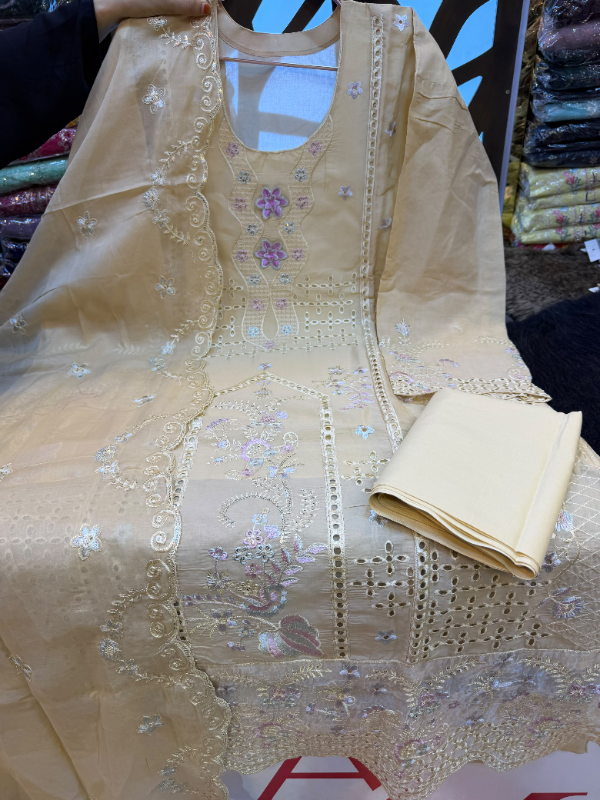 Pakistani-Inspired Laser Cut Embroidered Swiss Lawn 3-Piece Suit