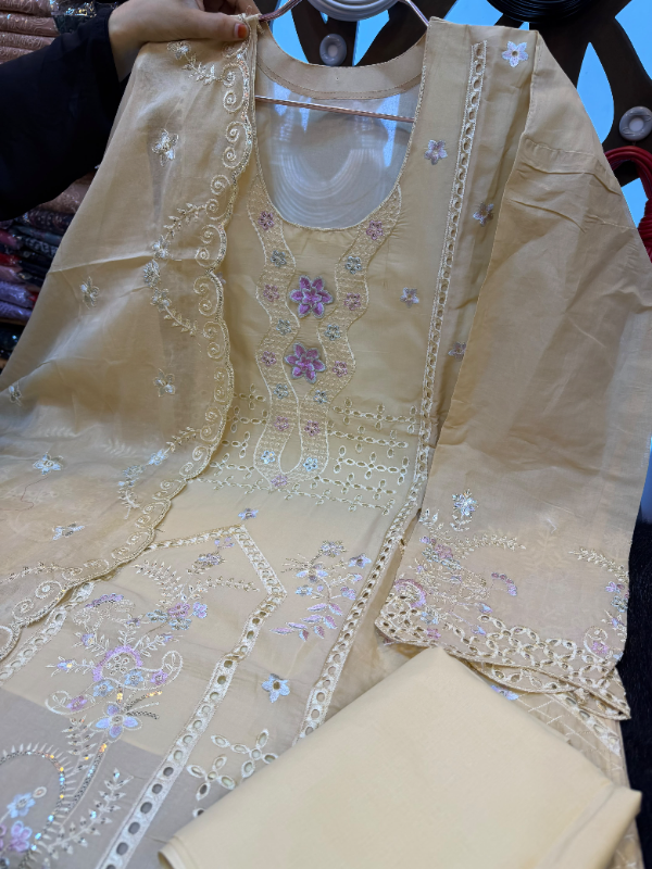 Pakistani-Inspired Laser Cut Embroidered Swiss Lawn 3-Piece Suit