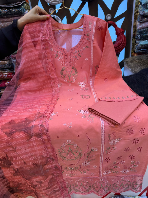 Pakistani-Inspired Embroidered Swiss Lawn 3-Piece Suit