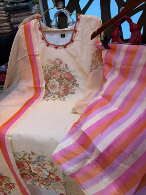 Pakistani-Inspired Floral Printed Georgette 3-Piece Suit - Peach
