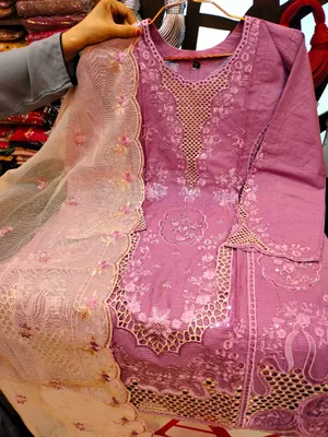Pakistani-Inspired Embroidered Swiss Lawn 3-Piece Suit - Dusty Mauve / Purple