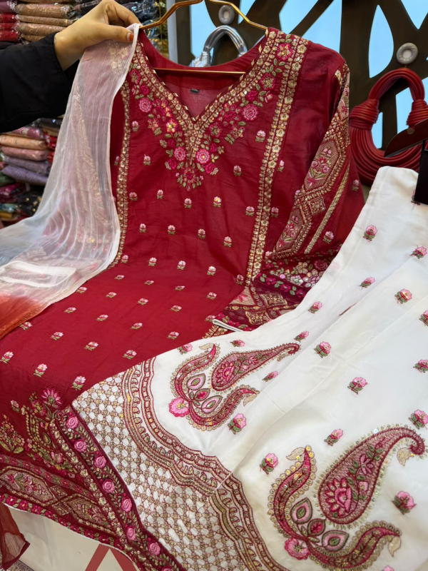 Pakistani-Inspired Embroidered Sharara 3-Piece Suit