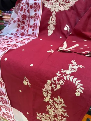 Pakistani-Inspired Embroidered Swiss Lawn 3-Piece Suit -  Crimson Base 