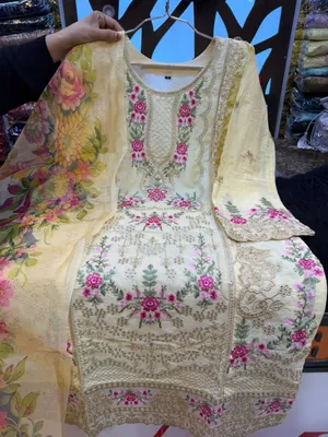 Pakistani-Inspired Embroidered Swiss Lawn 3-Piece Suit - Soft Light Yellow