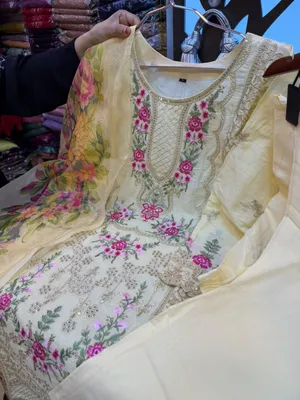 Pakistani-Inspired Embroidered Swiss Lawn 3-Piece Suit - Soft Light Yellow