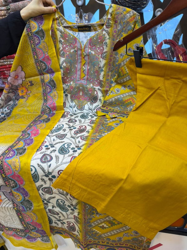 New Swizz Lawn Paisley & Mustard Ethnic Printed 3-Piece Suit Collection