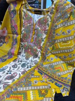 New Swizz Lawn Paisley & Mustard Ethnic Printed 3-Piece Suit Collection