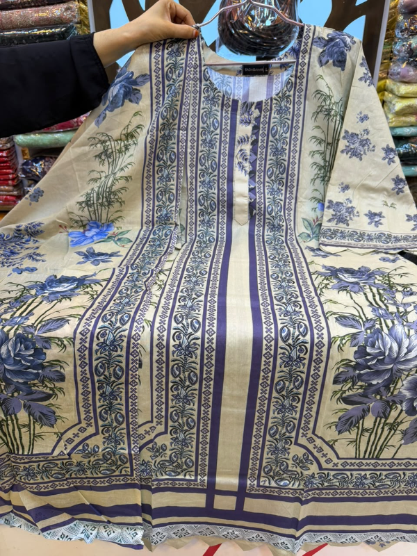 New Swizz Lawn Off-White & Royal Blue Floral Printed 3-Piece Suit Collection