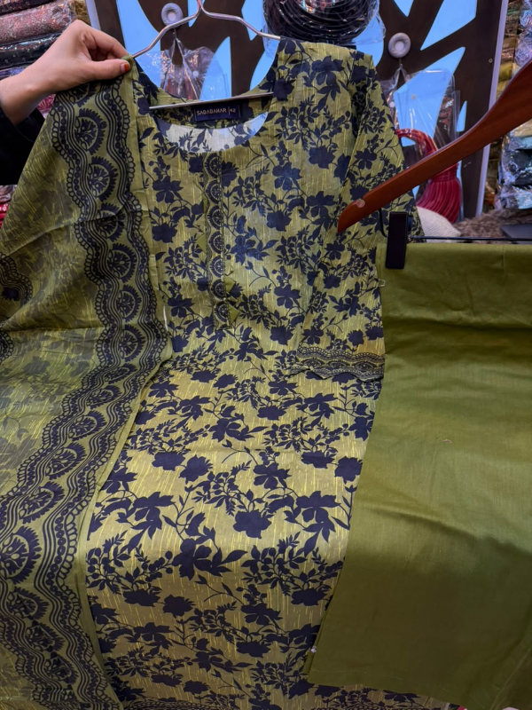New Swizz Lawn Olive Green & Charcoal Floral Printed 3-Piece Suit Collection