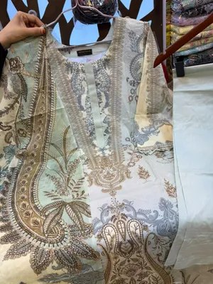 New Swizz Lawn Sea Green & Beige Paisley Printed 3-Piece Suit Collection
