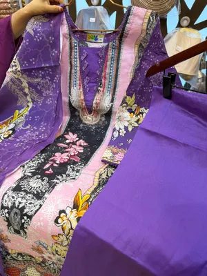 Exclusive Swiss Lawn All Over Printed Stitched Three-Piece Collection (Vibrant Purple & Pink)
