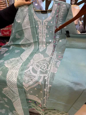 Exclusive Pakistani Inspired Swizz Lawn Stitched Three-Piece Collection ( Sea Green )