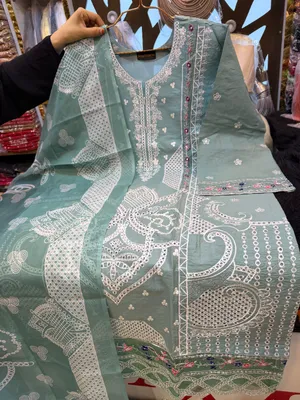 Exclusive Pakistani Inspired Swizz Lawn Stitched Three-Piece Collection ( Sea Green )