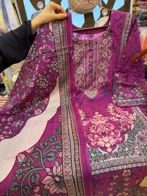 Exclusive Swizz Lawn Printed Stitched Three-Piece Collection (Deep Magenta & Beige)