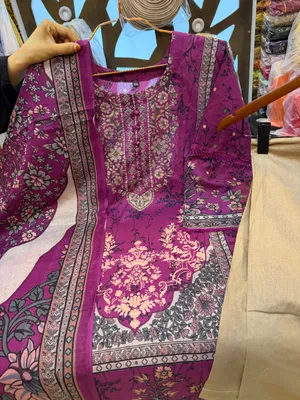 Exclusive Swizz Lawn Printed Stitched Three-Piece Collection (Deep Magenta & Beige)