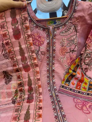 Pakistani-Inspired Embroidered Swizz Lawn Stitched Three-Piece Collection (Dusty Rose Pink)