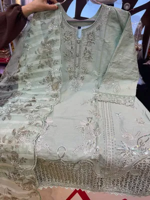 Pakistani-Inspired Embroidered Swizz Lawn Stitched Three-Piece Collection (Mint Green / Pistachio)