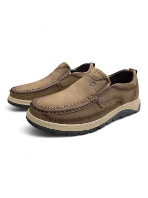 Moccasin Slip-On Casual Shoes — Stitched Leather Comfort with Rugged Sole 