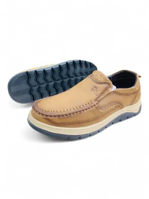 Moccasin Slip-On Casual Shoes — Stitched Leather Comfort with Rugged Sole 