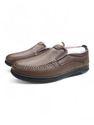 Brown & Black Moccasin Slip-On Shoes — Handcrafted Comfort with Textured Grip 