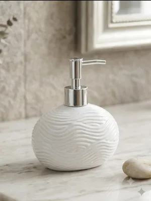 Ceramic Wave Soap Dispenser  Round Pump Bottle for Bathroom Countertop